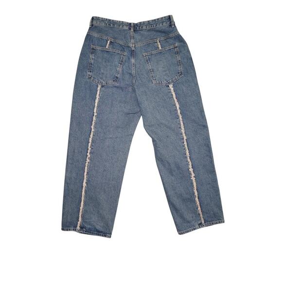 Zara High-Rise Frayed Panel Wide-Leg Jeans – Size 34 - Picture 6 of 7